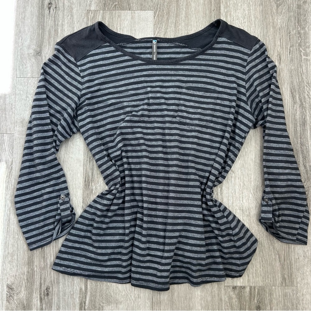 Kuhl Thermal Longsleeve Shirt Striped Black and Gray Size Large Winter